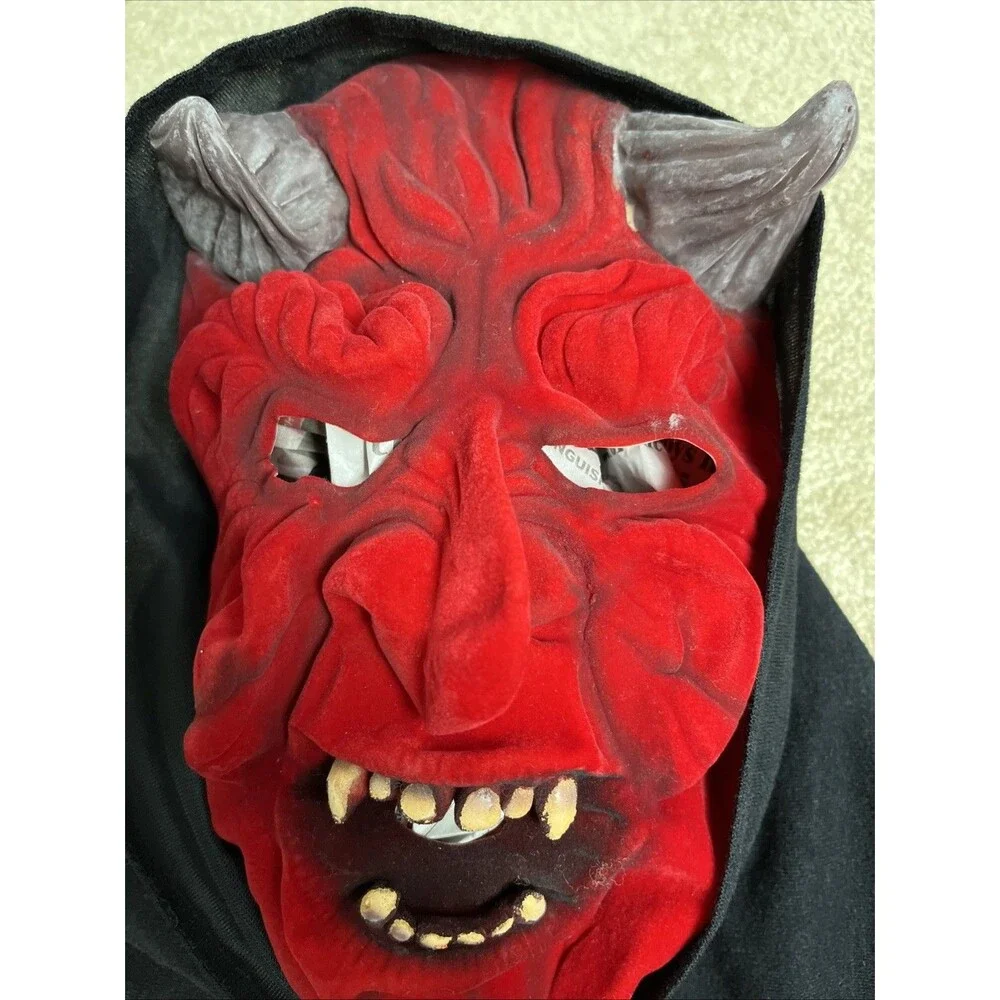 Vintage Devil Hooded Mask Rubber‎ Red Monster Demon Adult Halloween EUC
